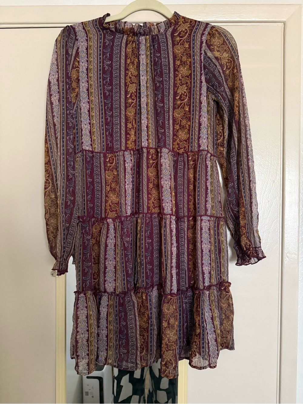 art class Burgundy and Gold Paisley Tiered Long-Sleeve Dress